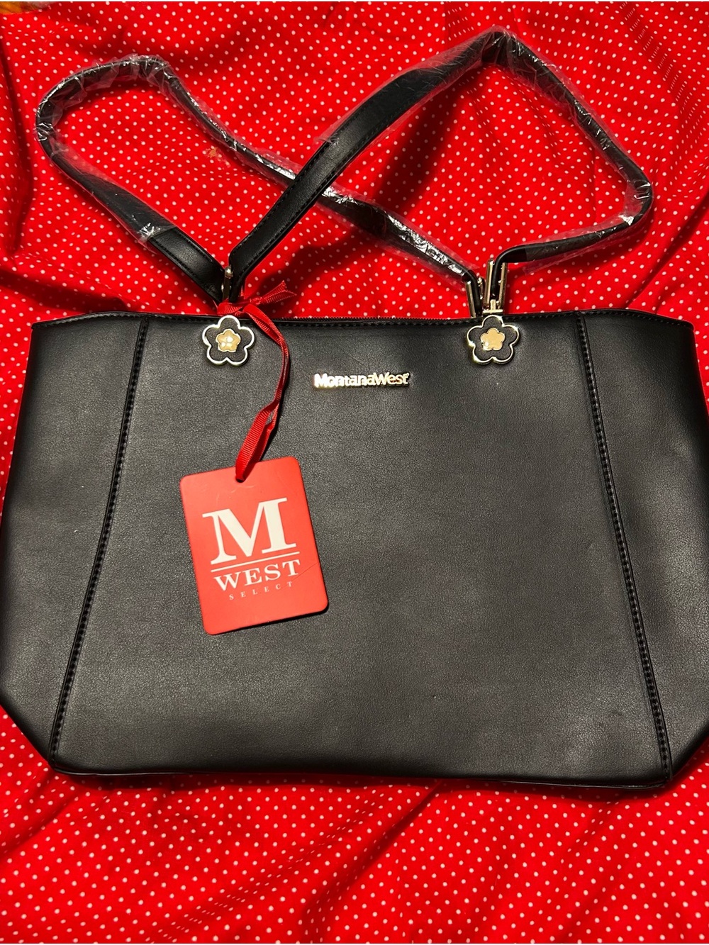 Montana West Black Tote with Floral Hardware